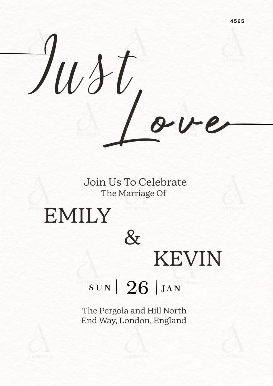 Wedding announcement invitation card Editable Canva Template in english language with couple photo theme design 4565.