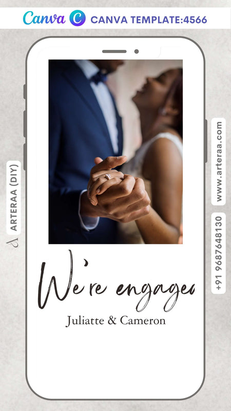 Engagement announcement invitation card Editable Canva Template in english language with couple photo theme design 4566.
