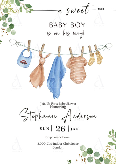 Baby Shower invitation card Editable Canva Template in english language with couple photo theme design 4568.