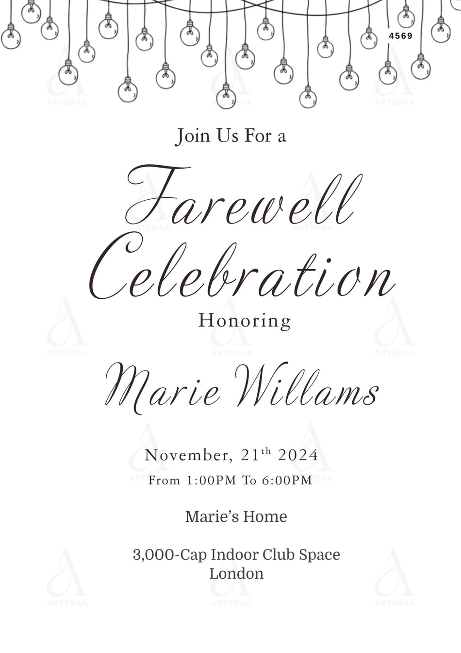 Farewell Party invitation card Editable Canva Template in english language with couple photo theme design 4569.
