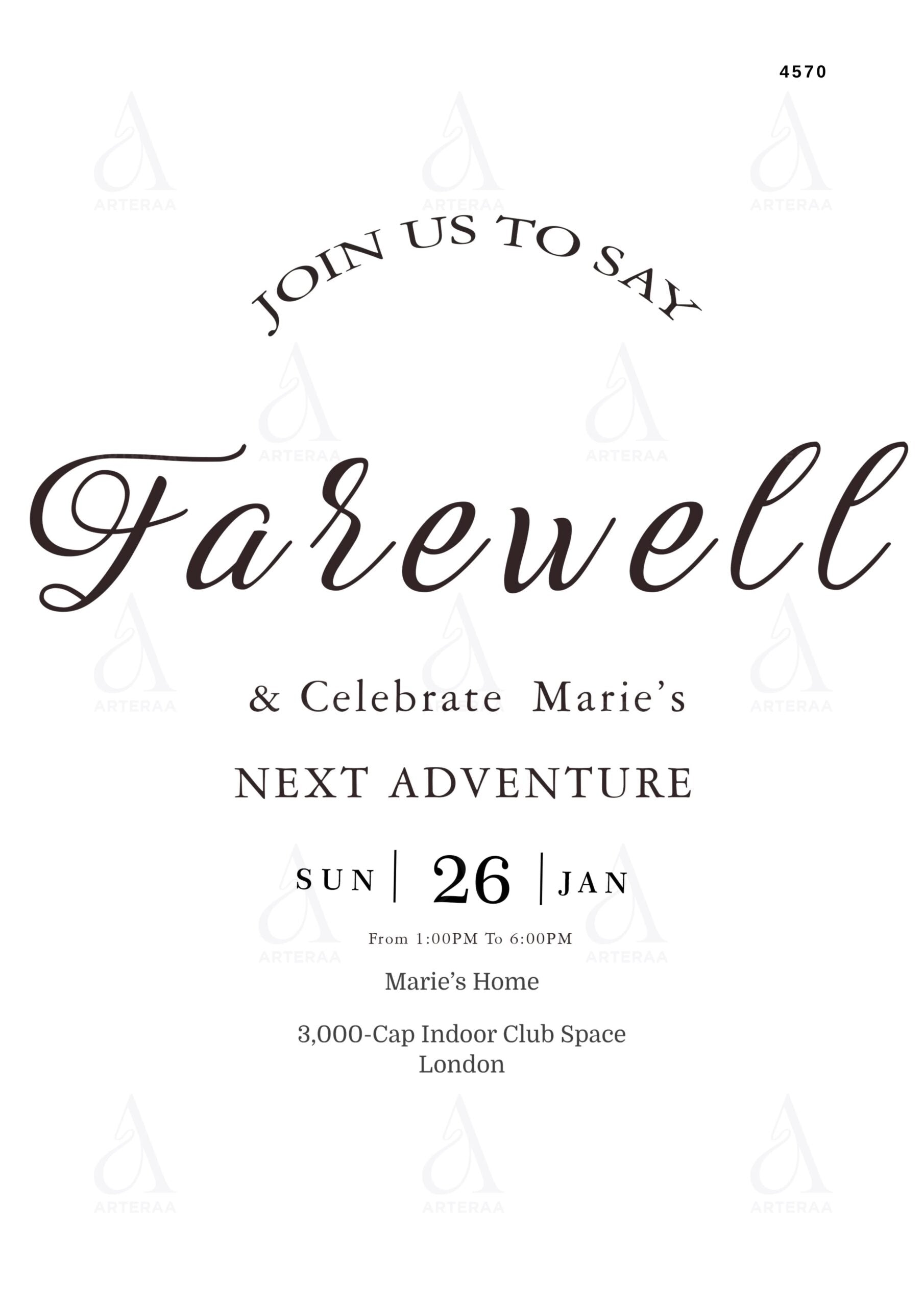 Farewell Party invitation card Editable Canva Template in english language with couple photo theme design 4570