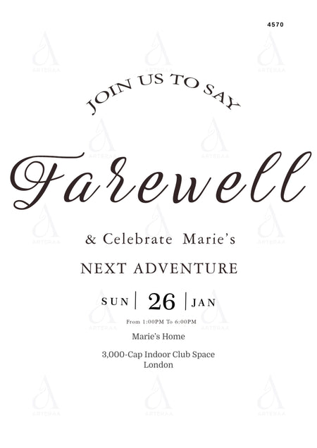 Farewell Party invitation card Editable Canva Template in english language with couple photo theme design 4570
