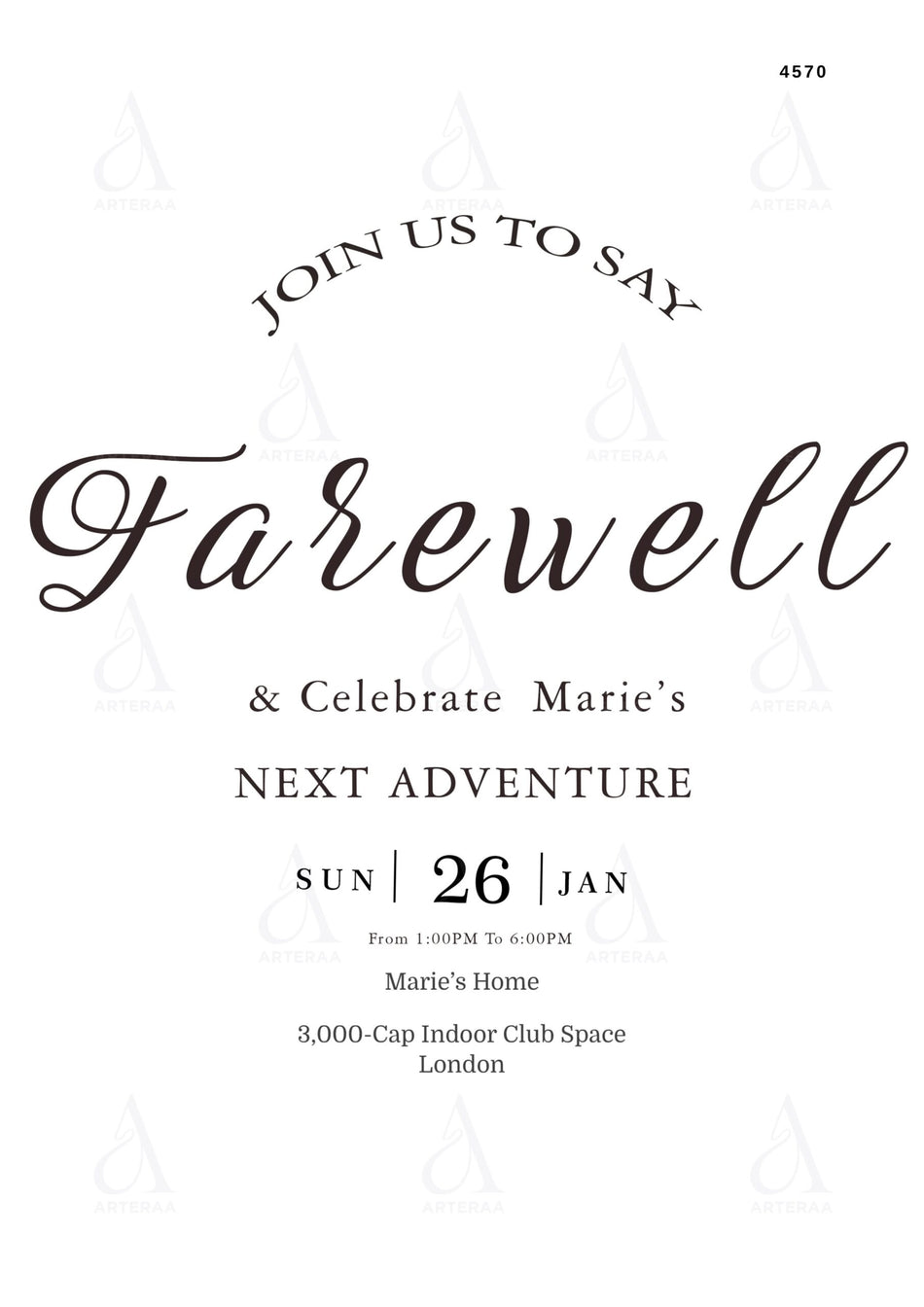 Farewell Party invitation card Editable Canva Template in english language with couple photo theme design 4570