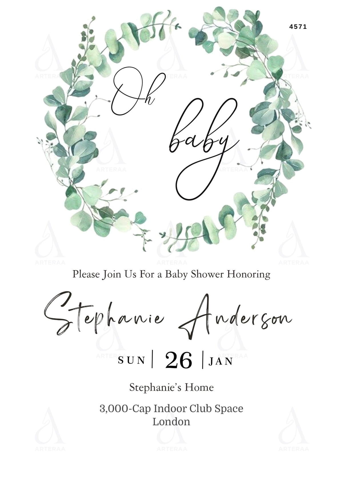 Baby Shower invitation card Editable Canva Template in english language with couple photo theme design 4571.