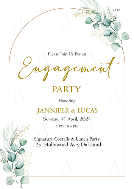 Engagement Party invitation card Editable Canva Template in english language with arch theme design 4572