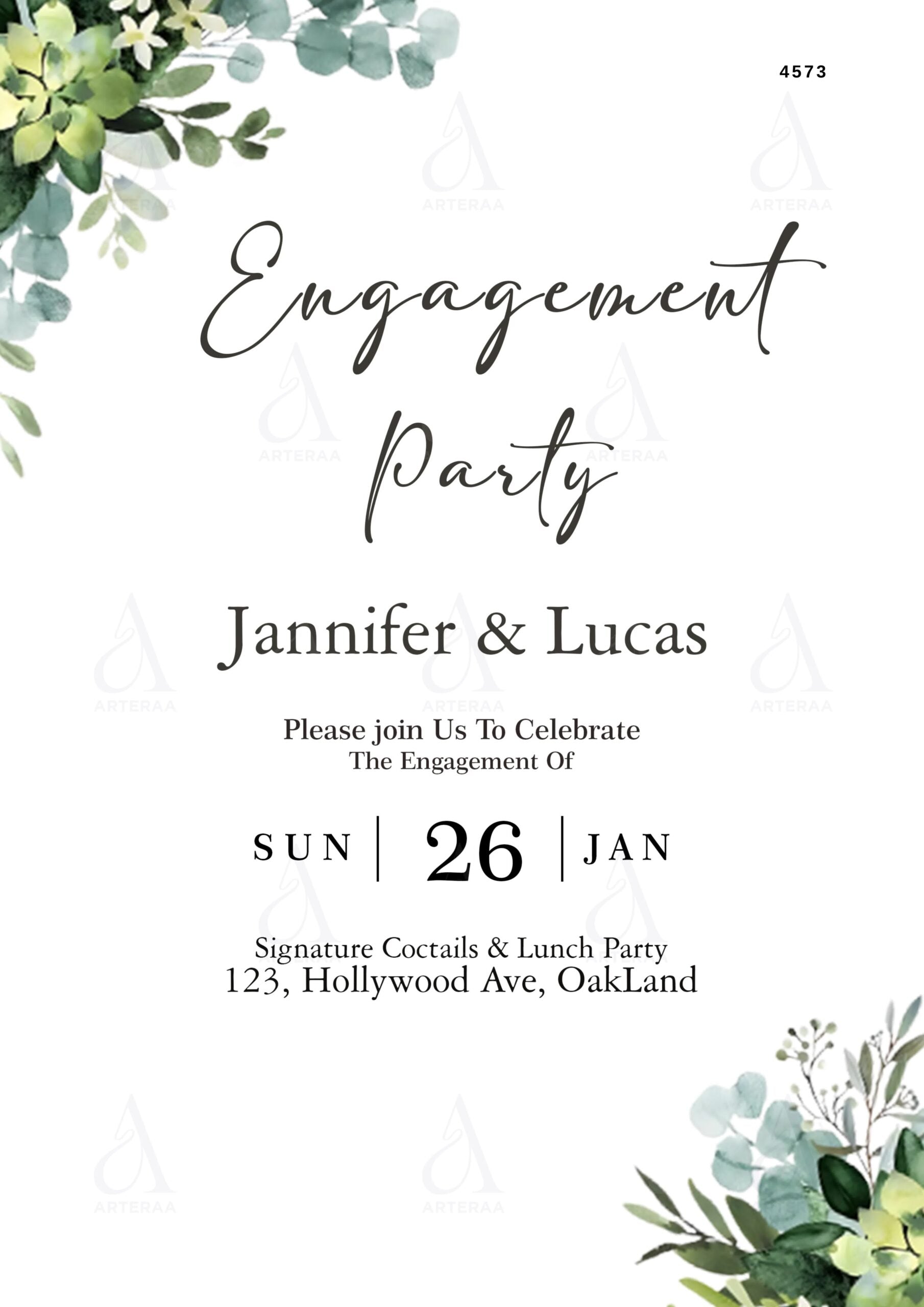 Engagement Party invitation card Editable Canva Template in english language with minimalistic theme design 4573