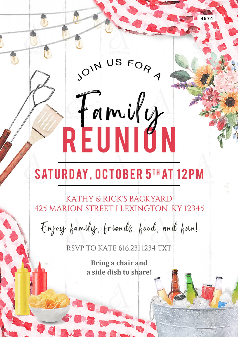 Family Reunion invitation Editable Canva Template in english language with aesthetic theme design 4574