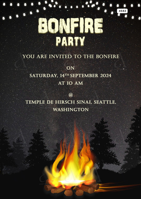 Bonfire party invitation Editable Canva Template in english language with minimalistic theme design 4582.