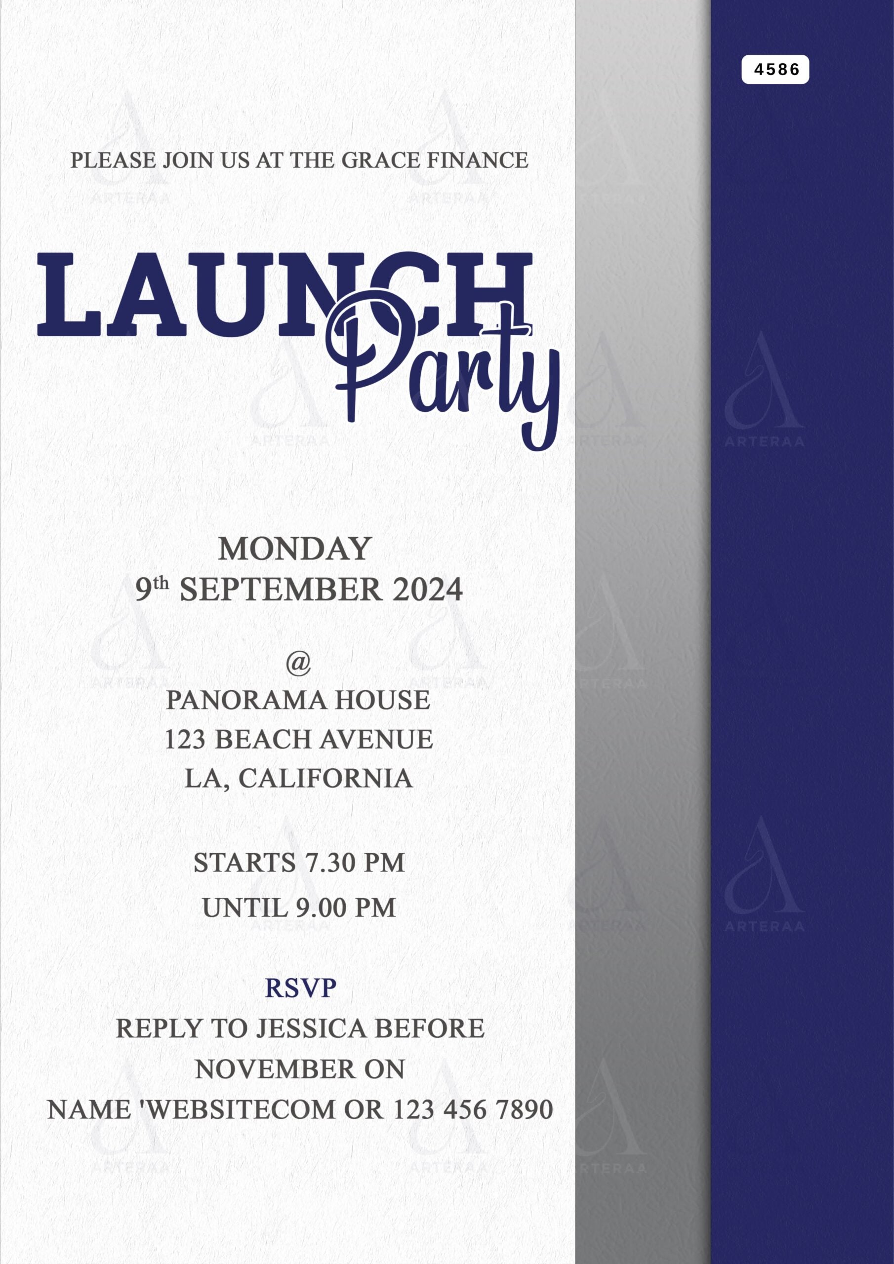 Launch party invitation Editable Canva Template in english language with minimalistic theme design 4586
