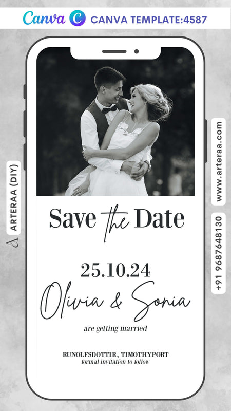 Save the date invitation Editable Canva Template in english language with minimalistic theme design 4587