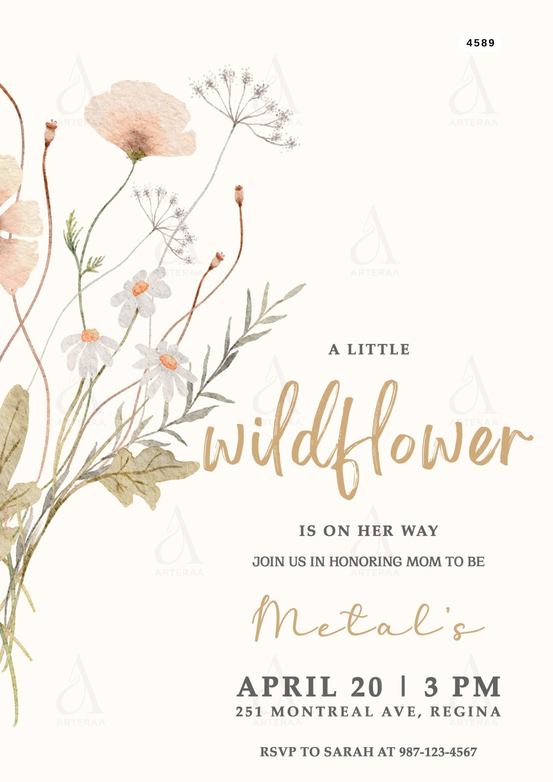 Mom to be invitation Editable Canva Template in english language with floral theme design 4589