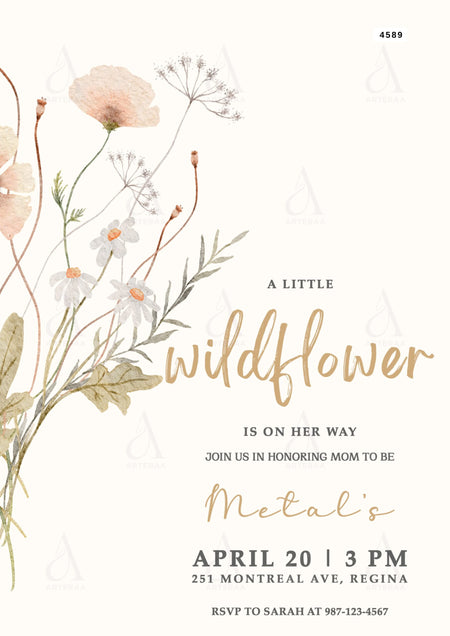 Mom to be invitation Editable Canva Template in english language with floral theme design 4589