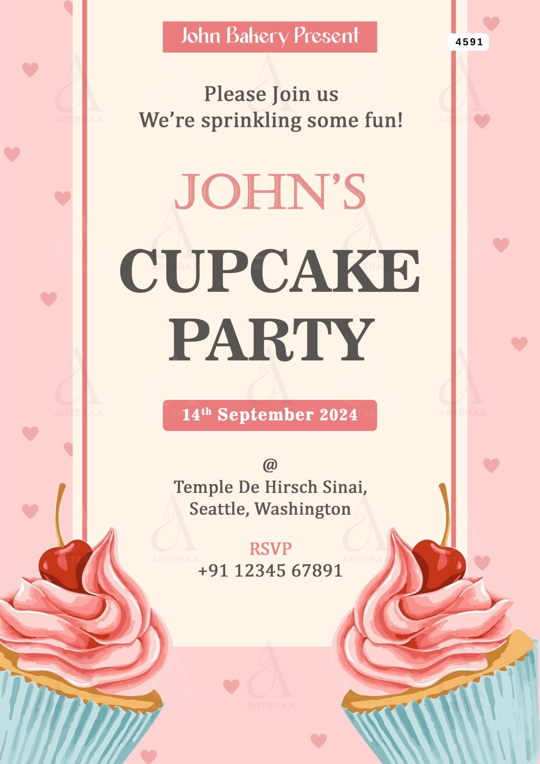 Cupcake party invitation Editable Canva Template in english language with minimalistic theme design 4591