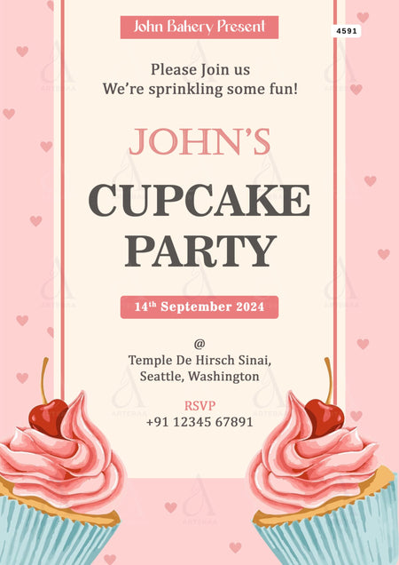 Cupcake party invitation Editable Canva Template in english language with minimalistic theme design 4591