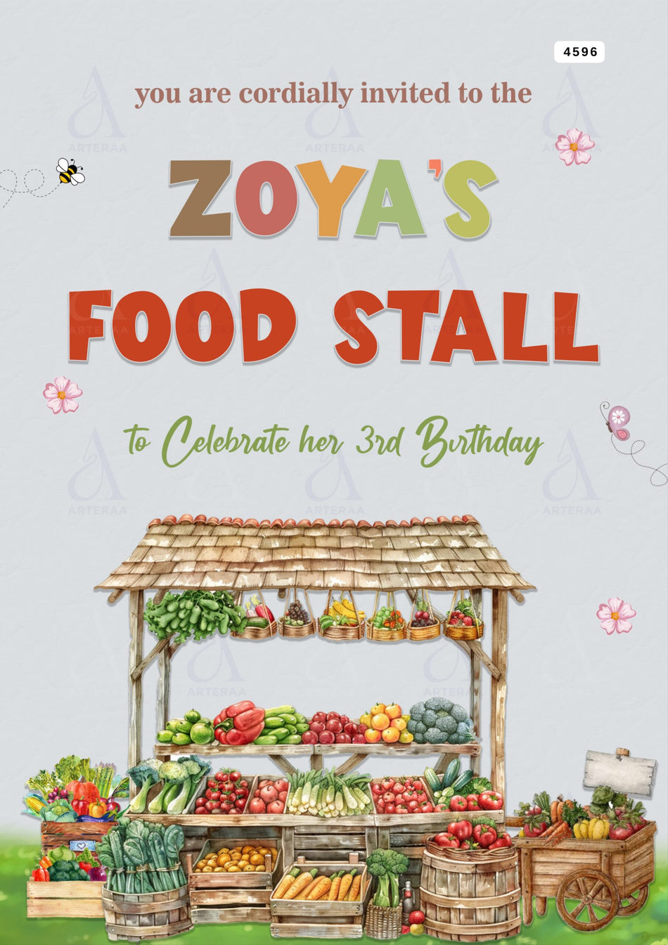 Food stall invitation Editable Canva Template in english language with garden theme design 4596