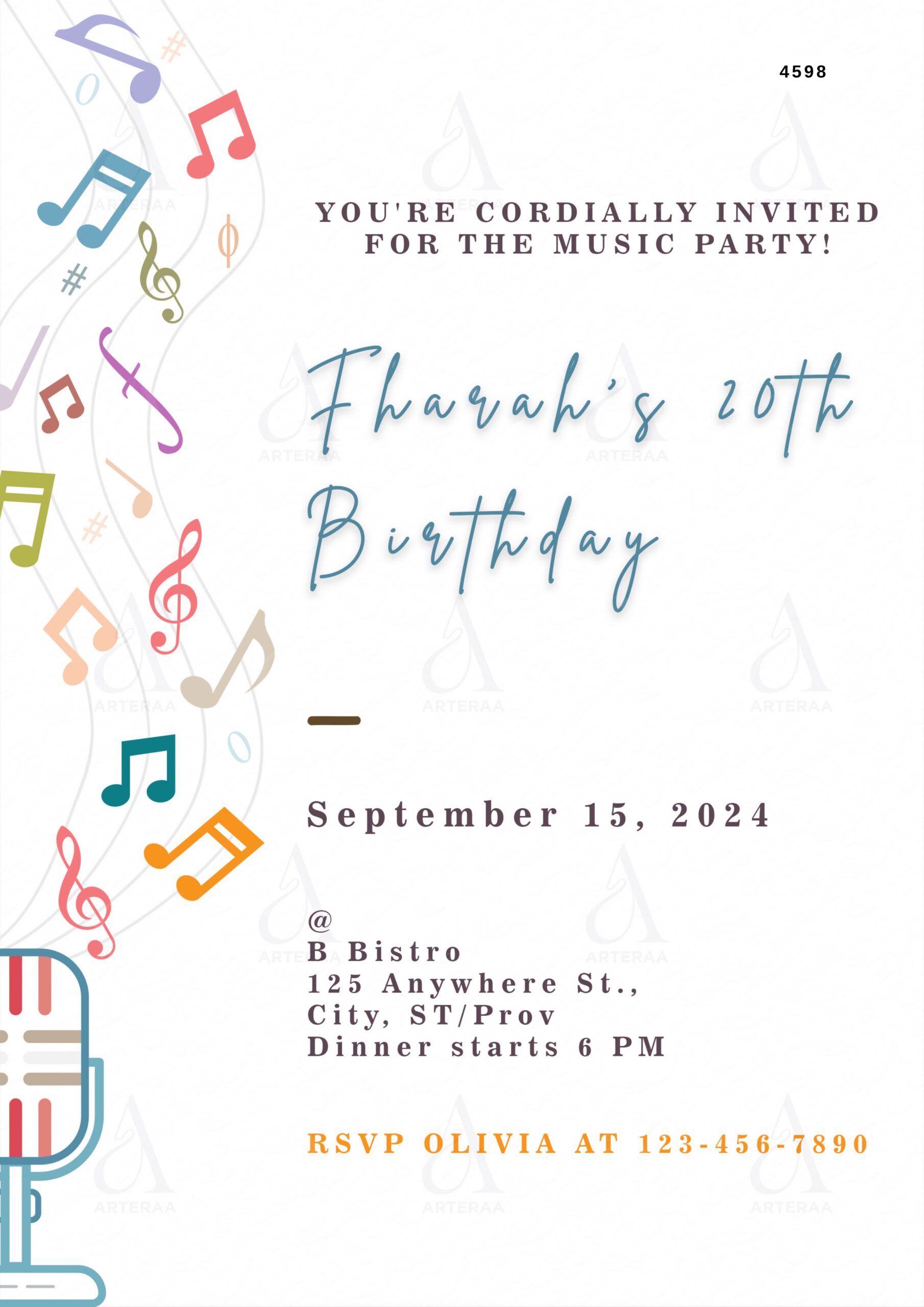 Music party invitation Editable Canva Template in english language with minimalistic theme design 4598