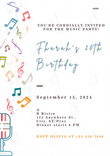 Music party invitation Editable Canva Template in english language with minimalistic theme design 4598