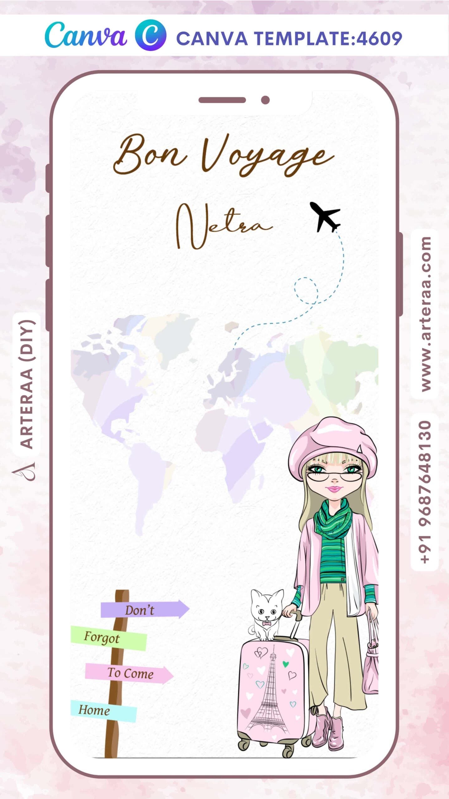 Bon voyage invitation Editable Canva Template in english language with minimalistic theme design 4609