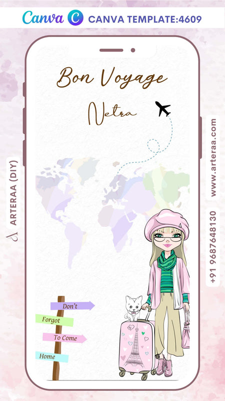 Bon voyage invitation Editable Canva Template in english language with minimalistic theme design 4609