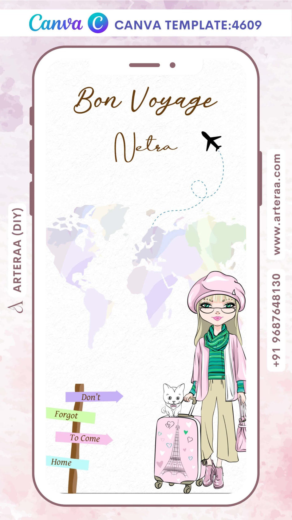 Bon voyage invitation Editable Canva Template in english language with minimalistic theme design 4609