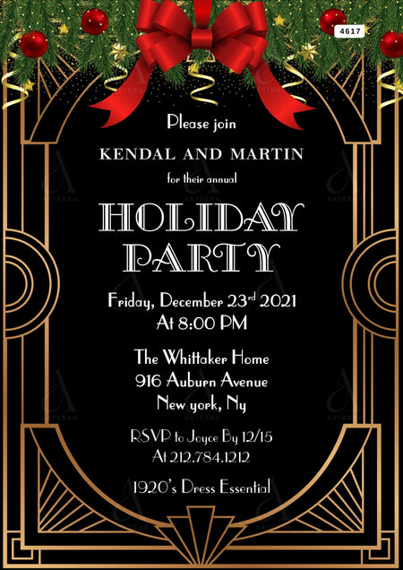 Holiday party invitation Editable Canva Template in english language with traditional theme design 4617