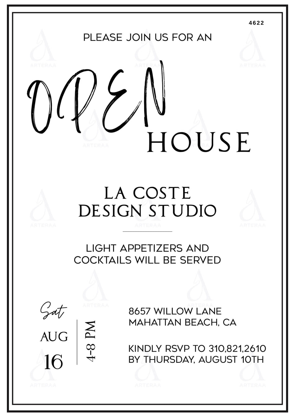 Open House party invitation Editable Canva Template in english language with minimalistic theme design 4622