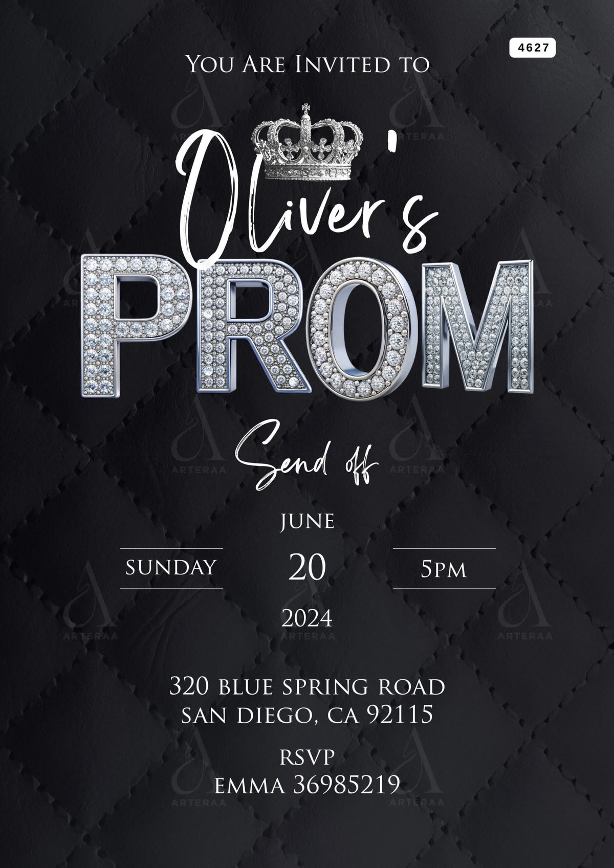 Prom party invitation Editable Canva Template in english language with minimalistic theme design 4627