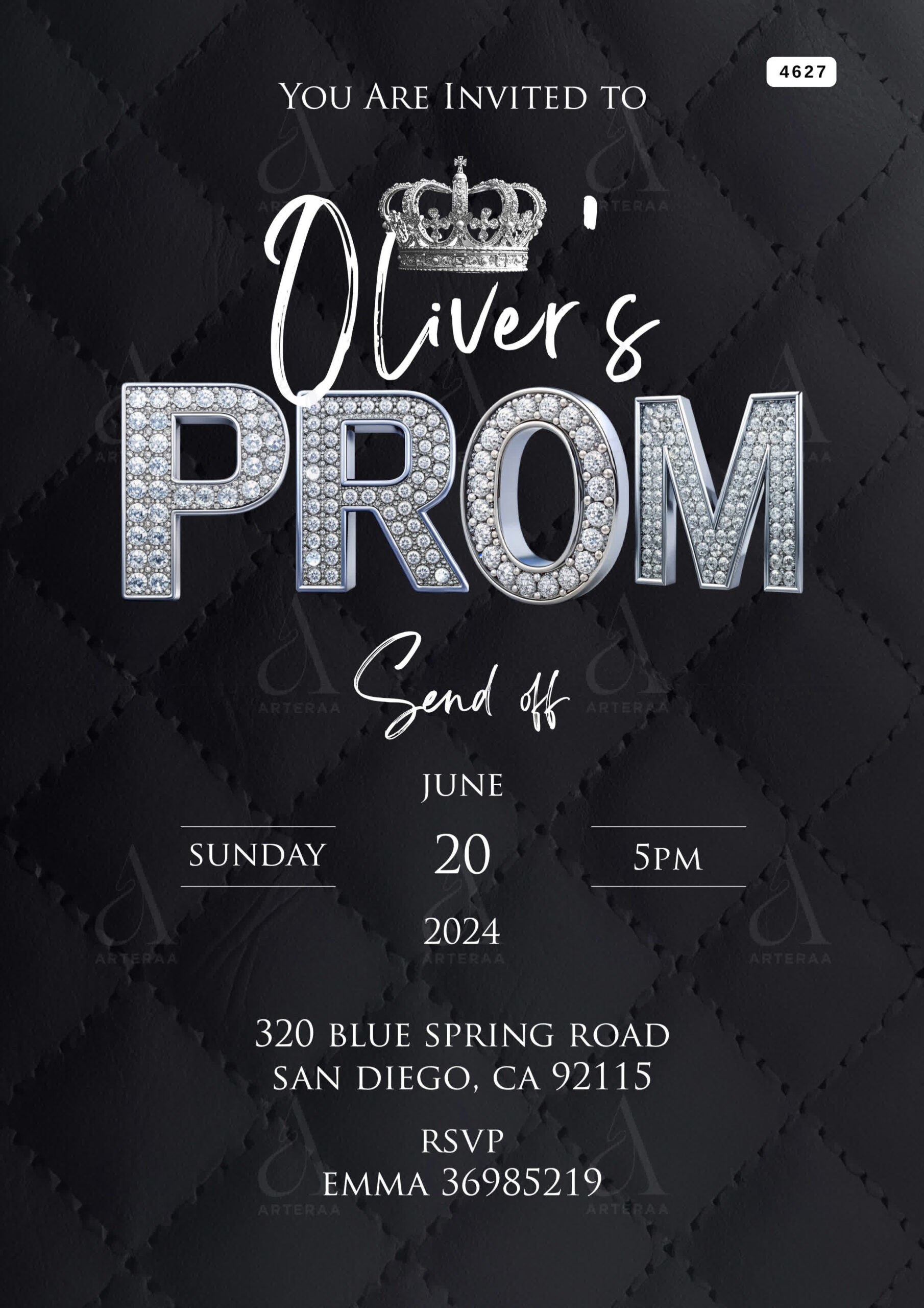 Prom party invitation Editable Canva Template in english language with minimalistic theme design 4627