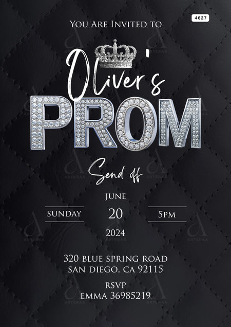Prom party invitation Editable Canva Template in english language with minimalistic theme design 4627