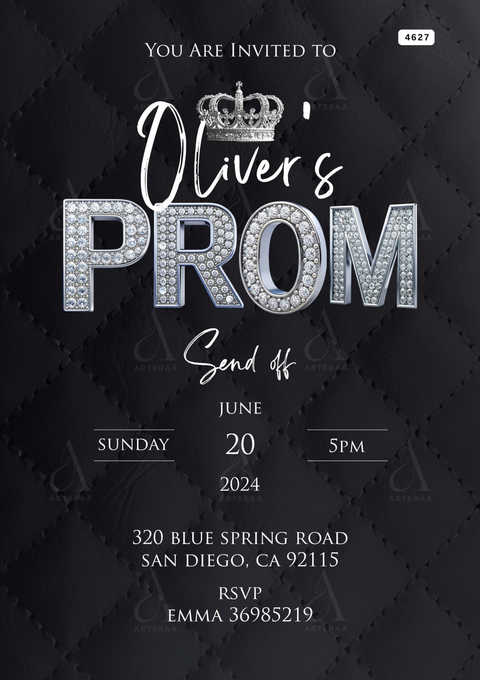 Prom party invitation Editable Canva Template in english language with minimalistic theme design 4627