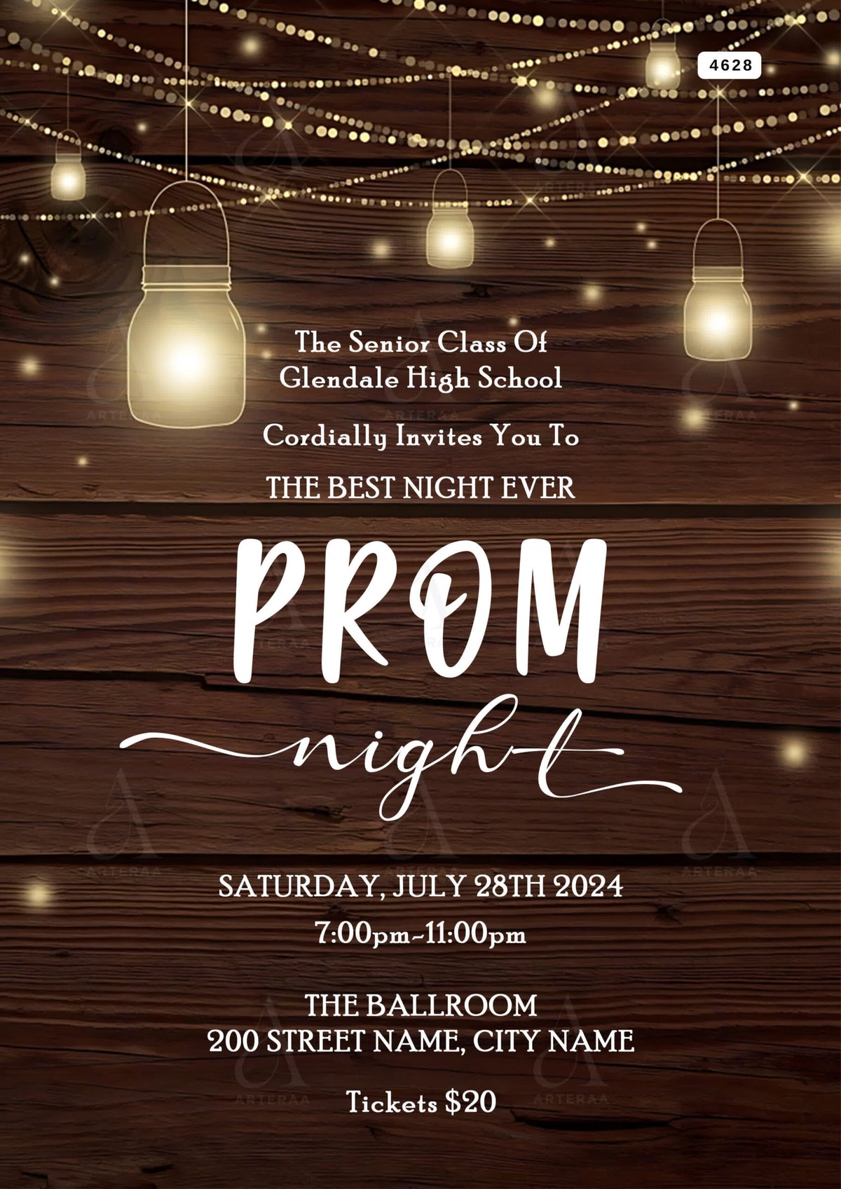 Prom party invitation Editable Canva Template in english language with woodland theme design 4628