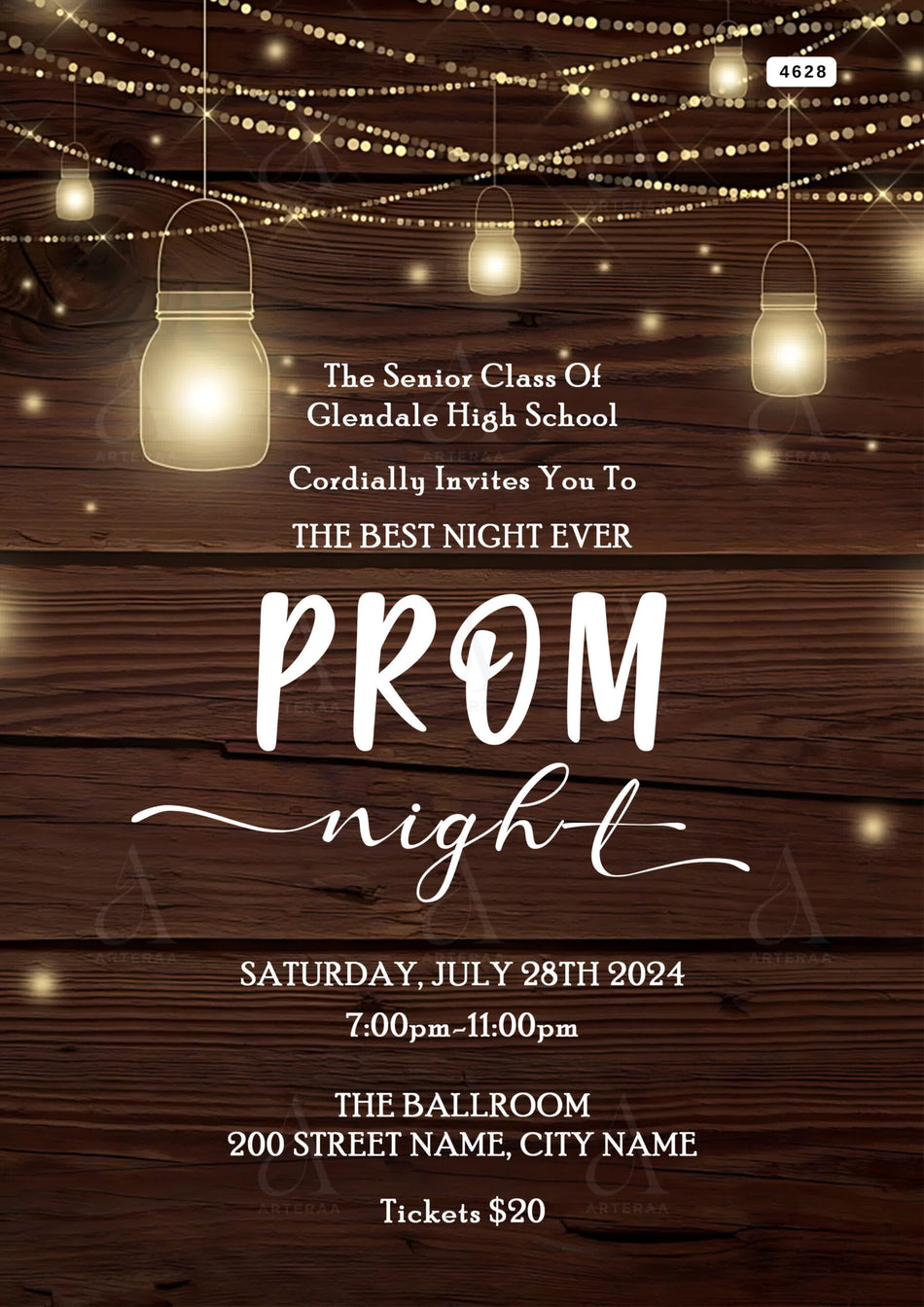 Prom party invitation Editable Canva Template in english language with woodland theme design 4628