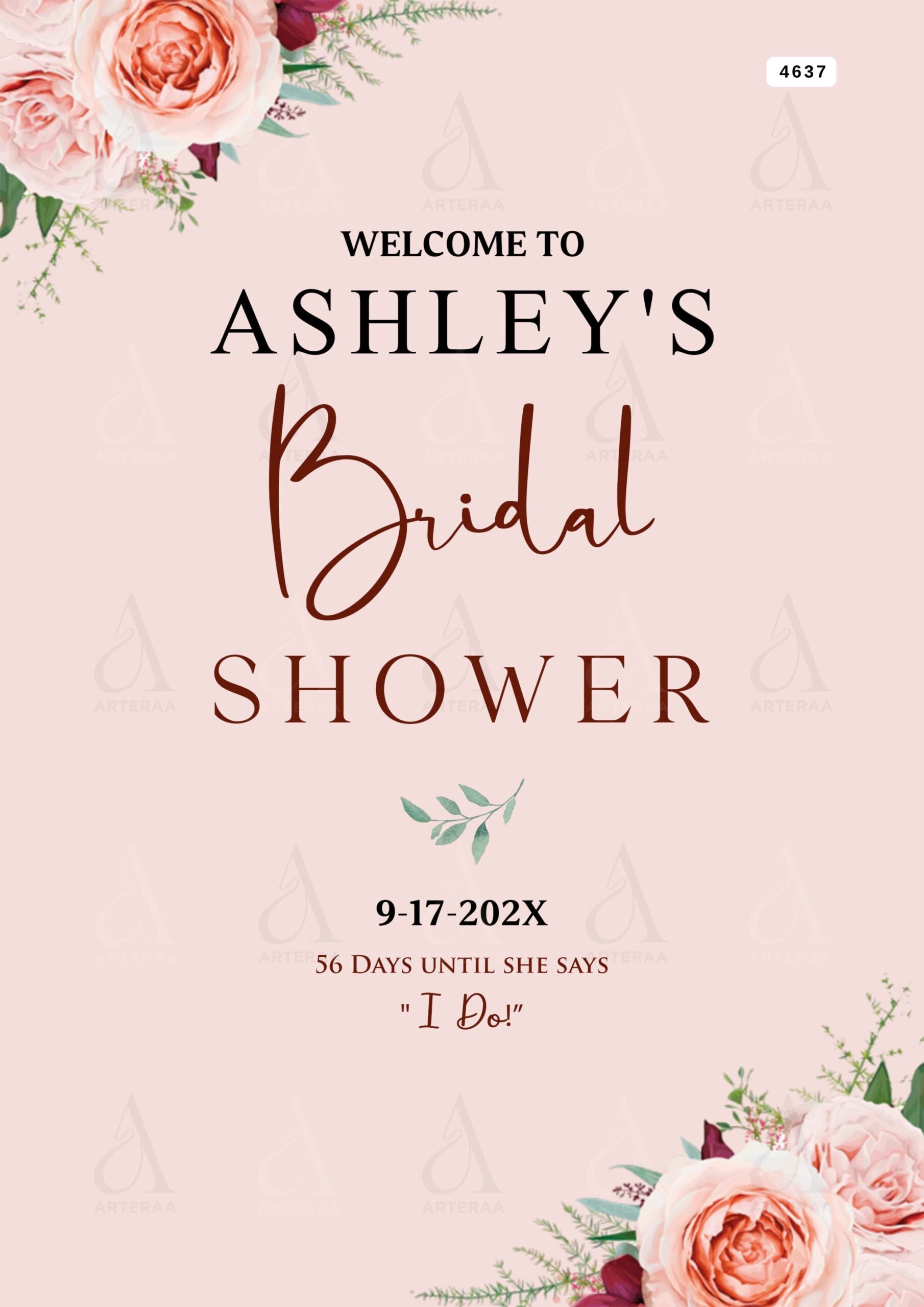 Bridal Shower invitation card Editable Canva Template in english language with floral theme design 4637