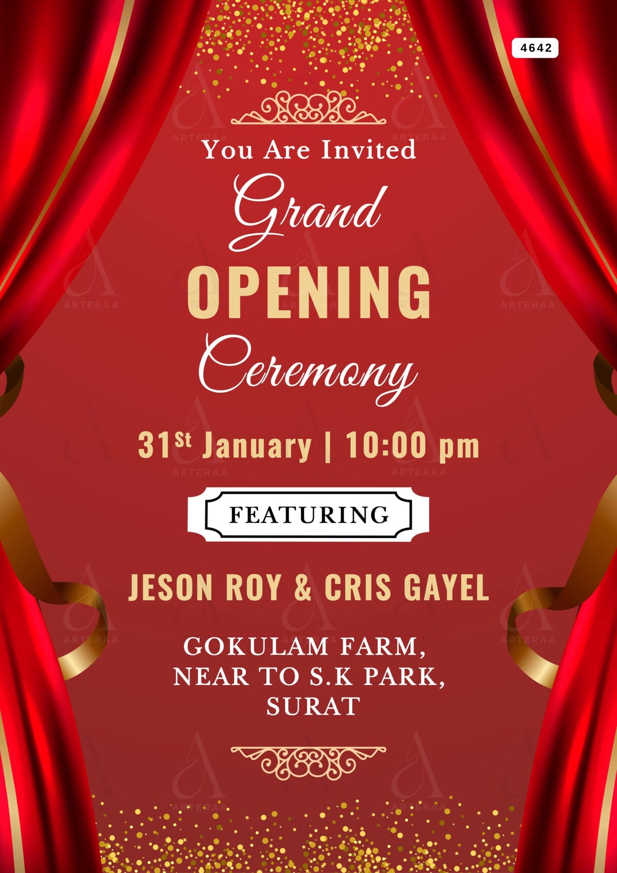 Opening invitation card Editable CanvaTemplate in english language with minimalistic theme design 4642