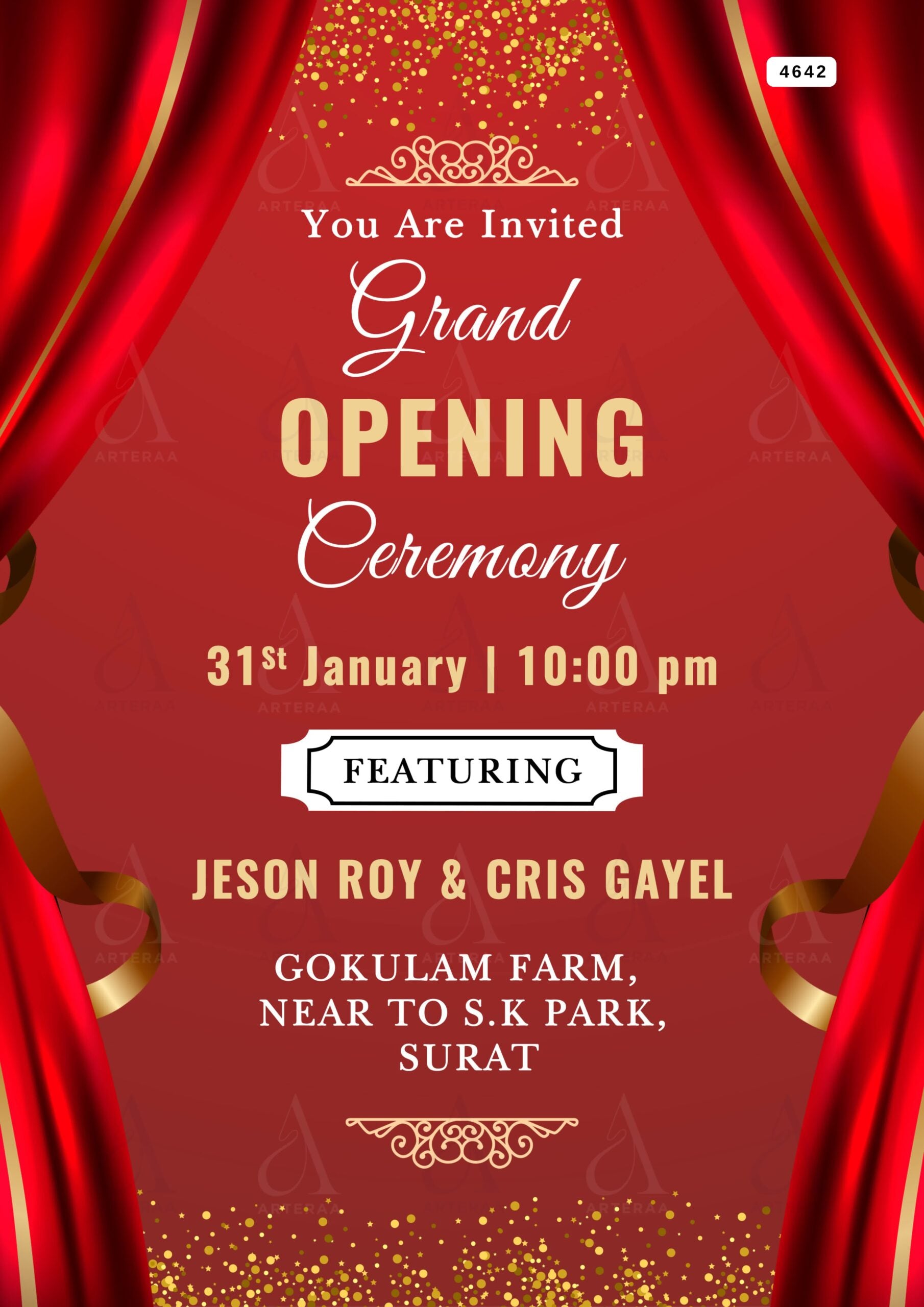 Opening invitation card Editable CanvaTemplate in english language with minimalistic theme design 4642
