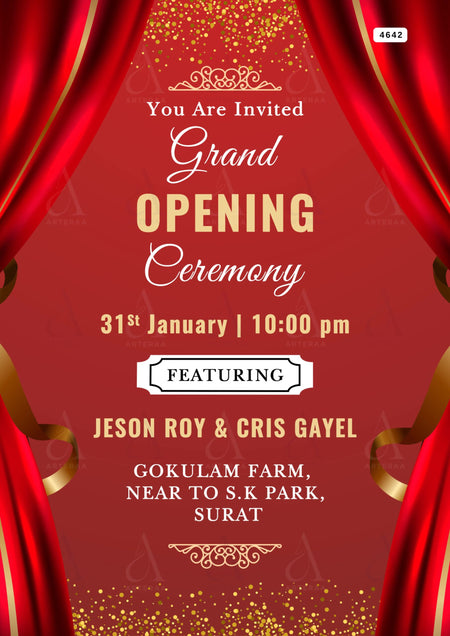 Opening invitation card Editable CanvaTemplate in english language with minimalistic theme design 4642