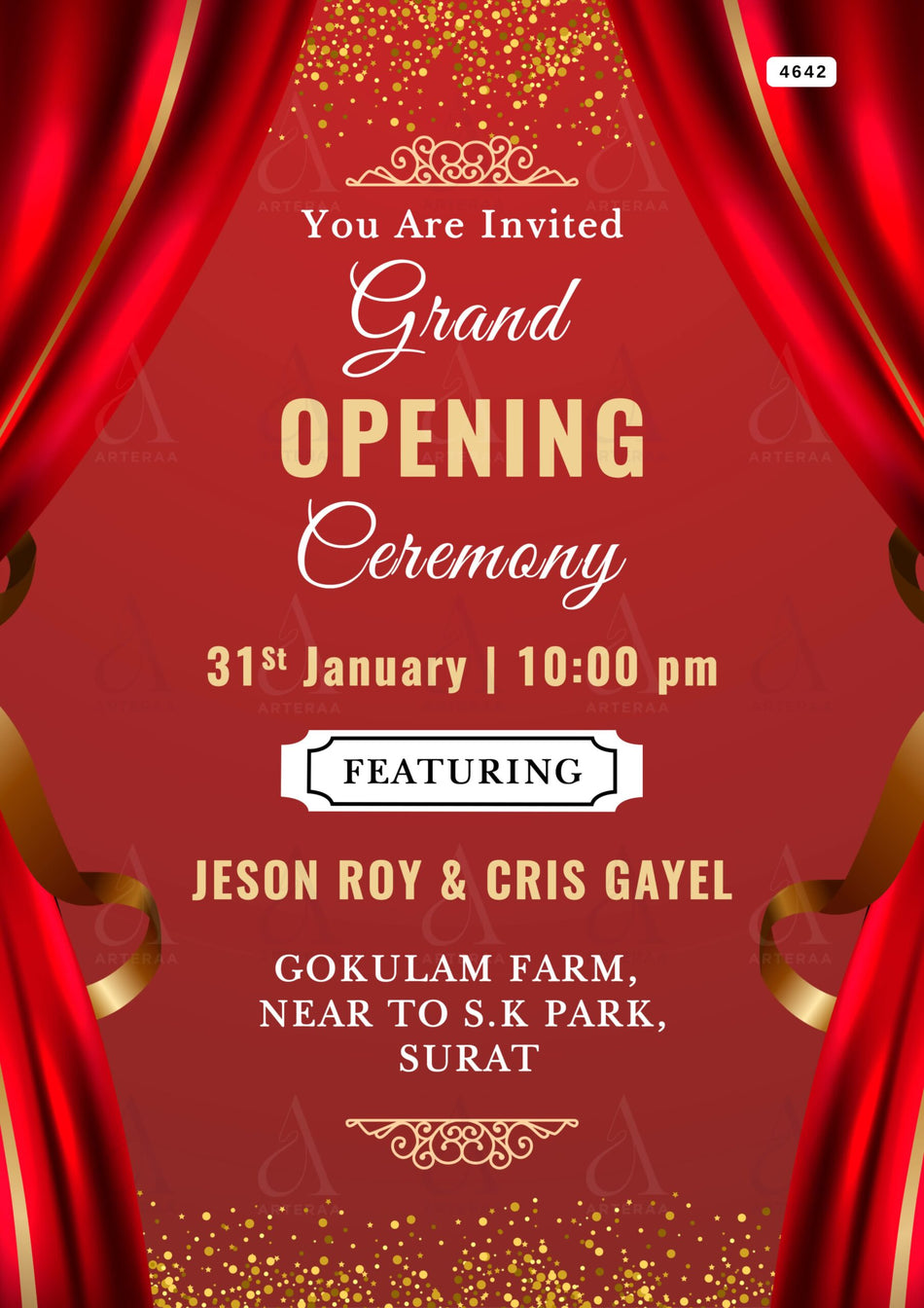 Opening invitation card Editable CanvaTemplate in english language with minimalistic theme design 4642