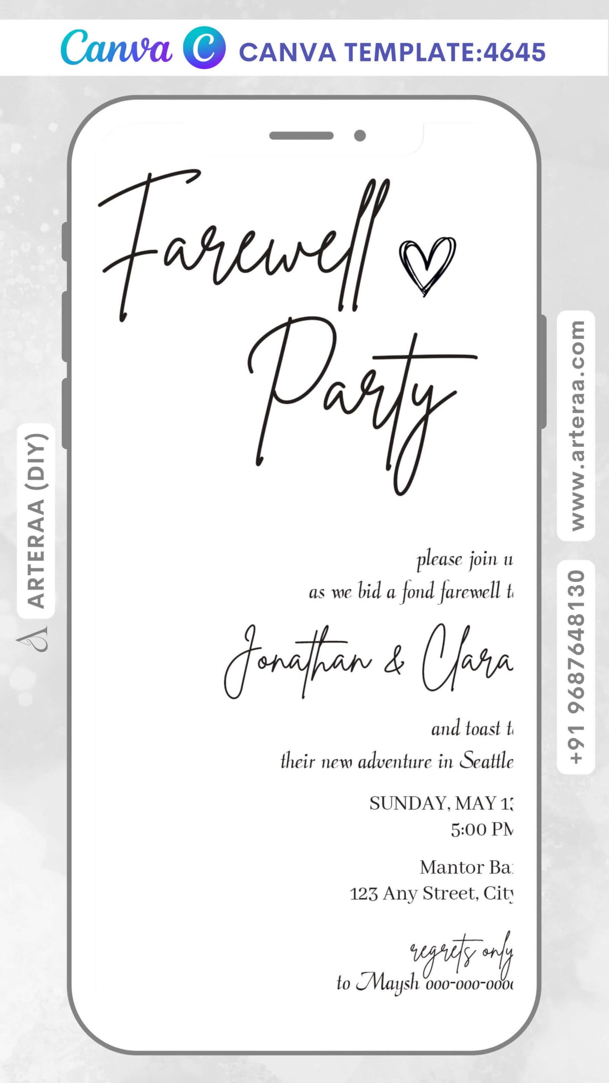 Farewell party invitation Editable Canva Template in english language with minimalistic theme design 4645