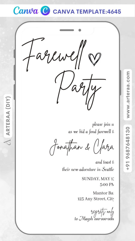 Farewell party invitation Editable Canva Template in english language with minimalistic theme design 4645