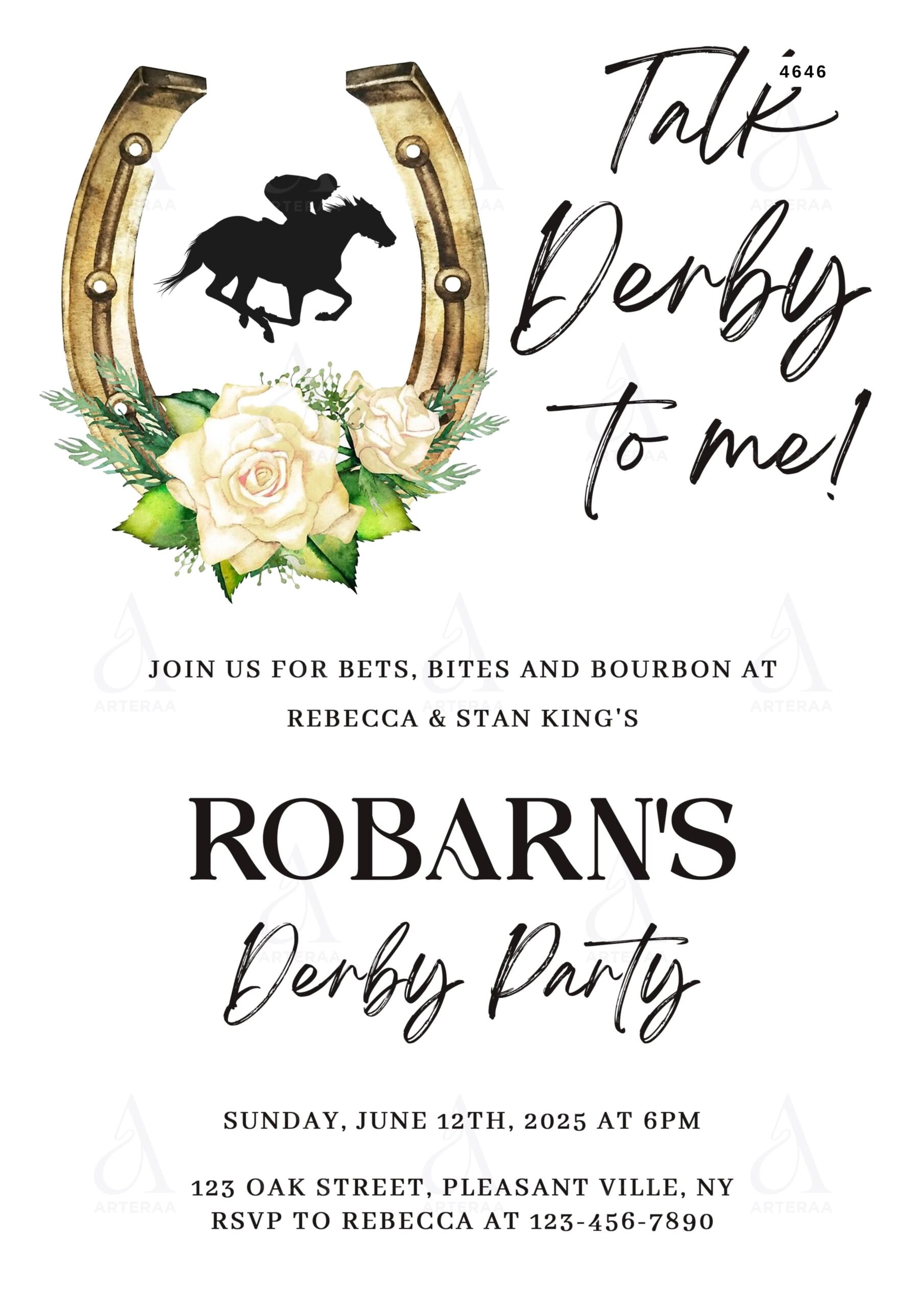 Kentucky Derby party invitation card Editable CanvaTemplate in english language with minimalistic theme design 4646
