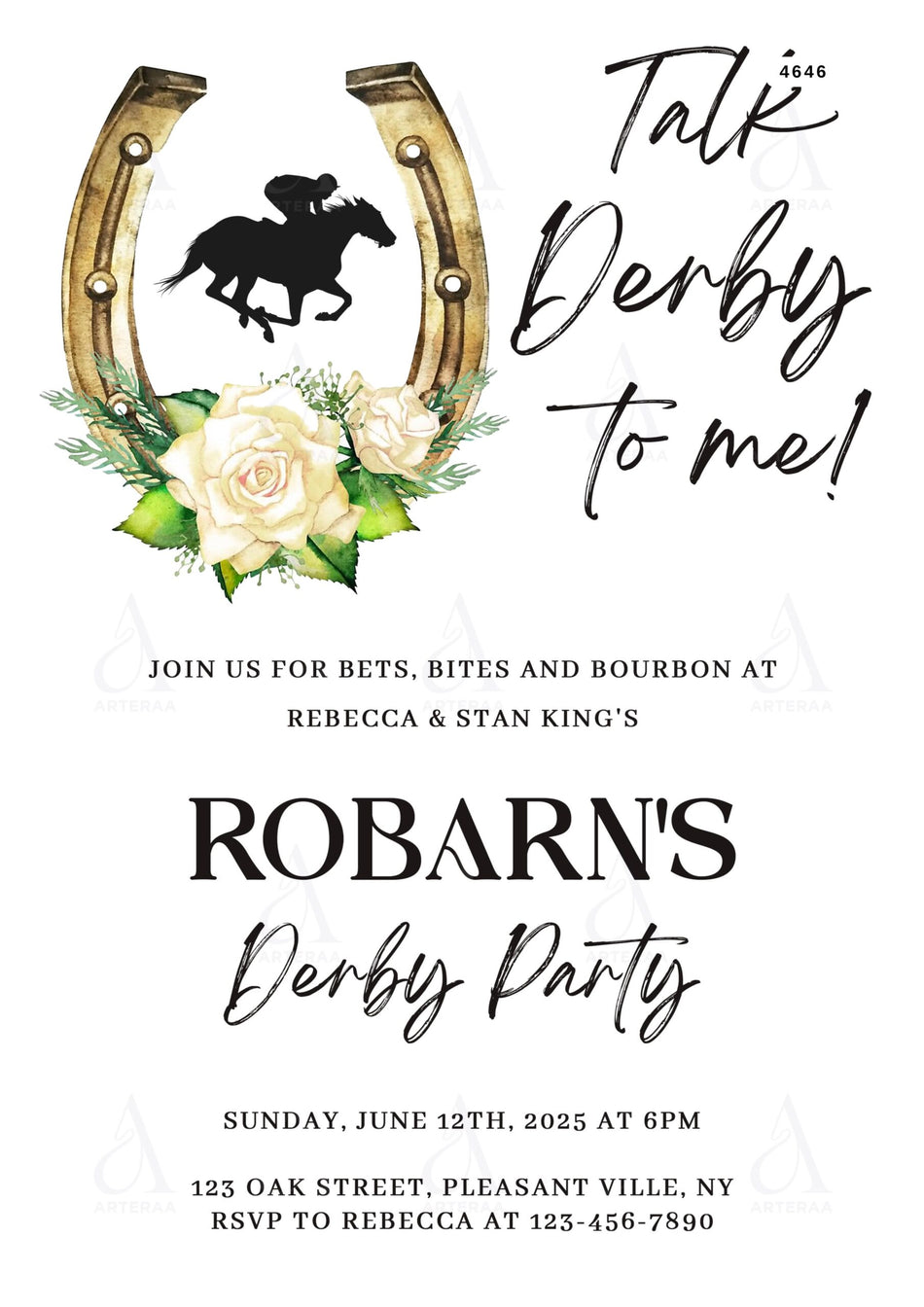 Kentucky Derby party invitation card Editable CanvaTemplate in english language with minimalistic theme design 4646