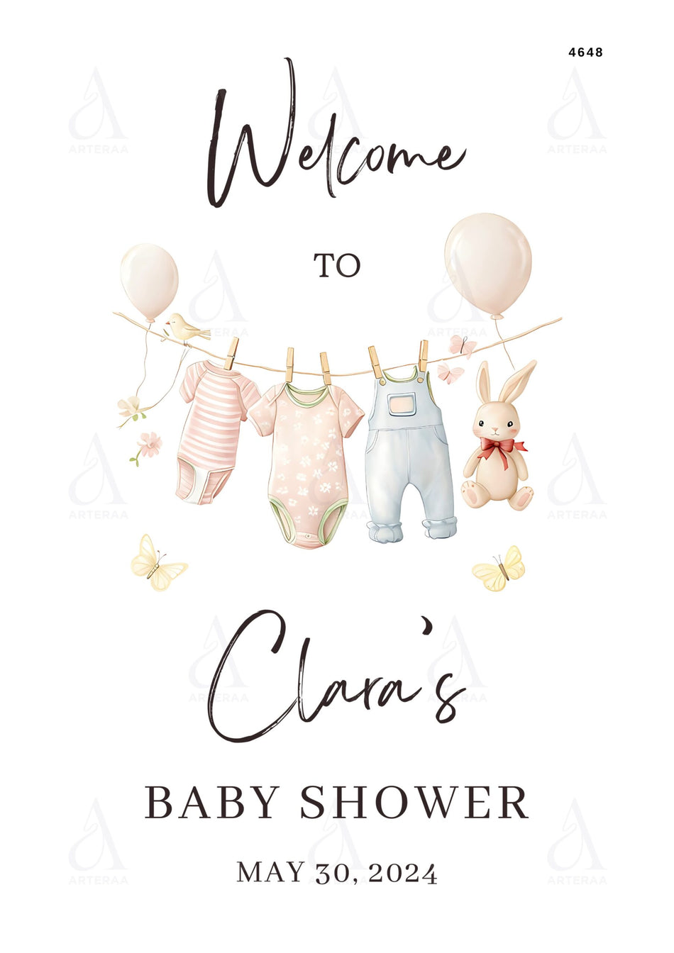 Baby Shower invitation card Editable Canva Template in english language with minimalistic theme design 4648