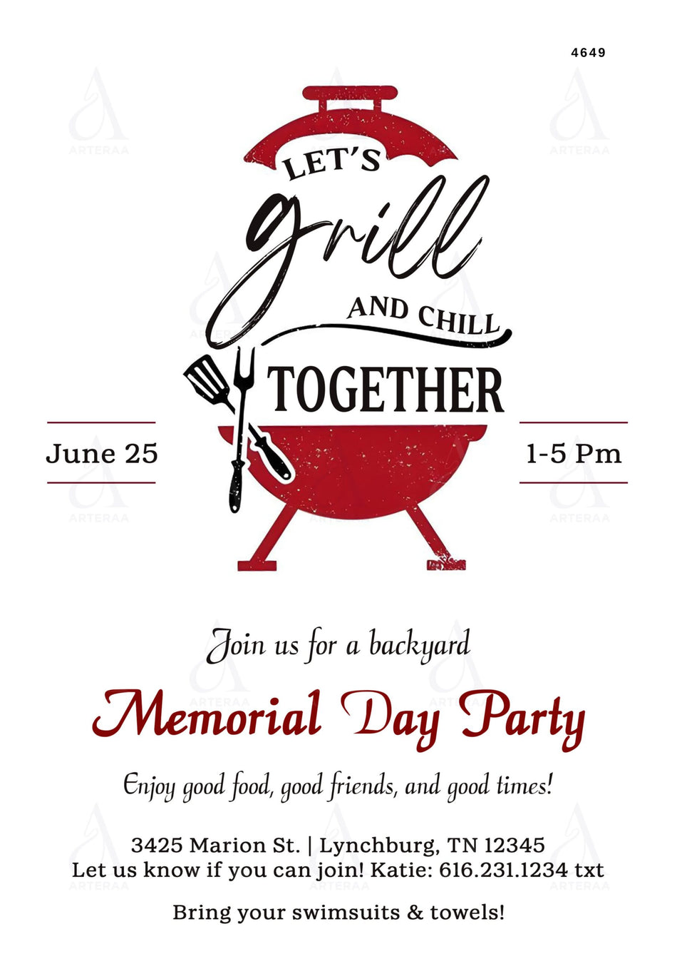 Memorial Day Party invitation card Editable Canva Template in english language with minimalistic theme design 4649