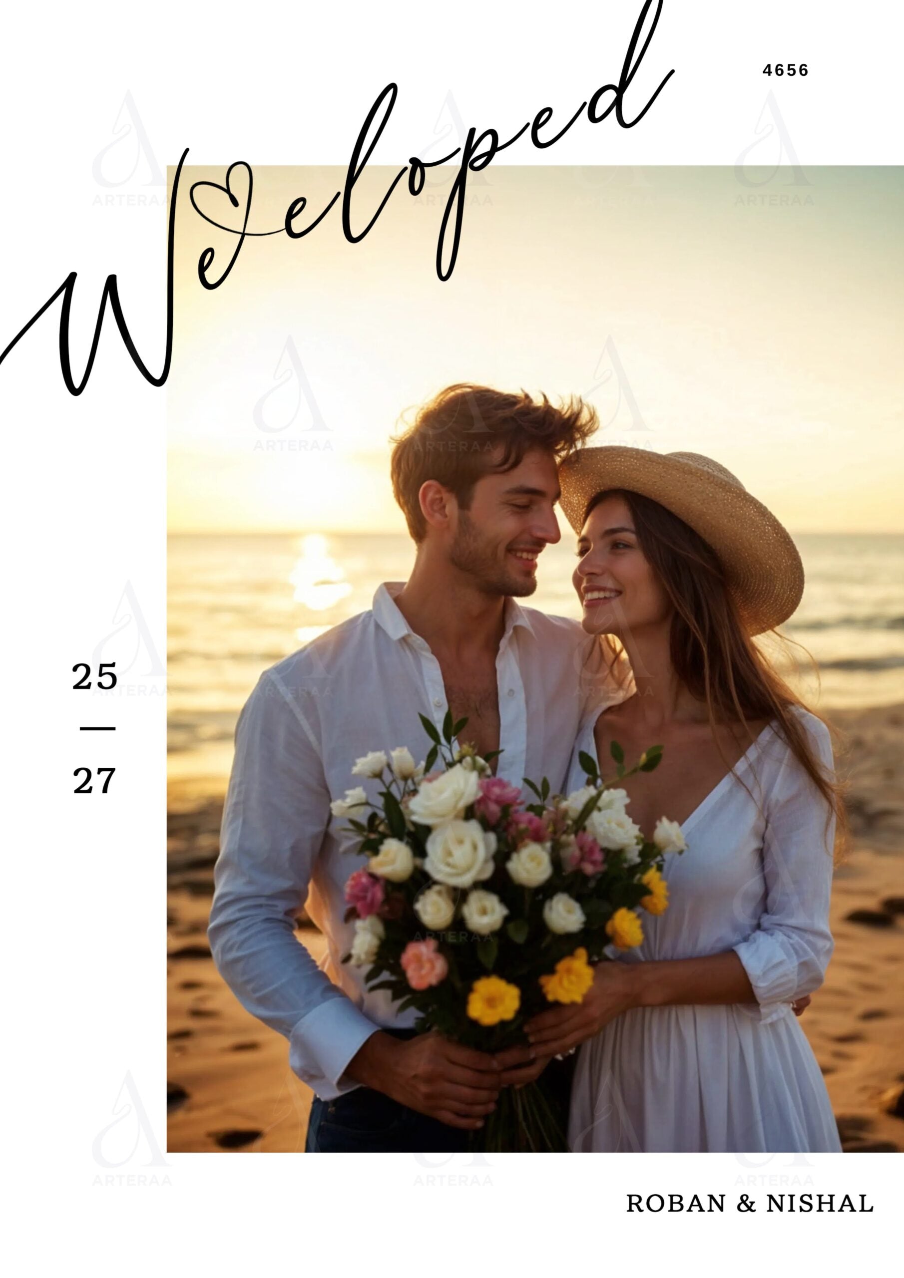 Wedding annoucement invitation Editable Canva Template in english language with couple photo theme design 4656