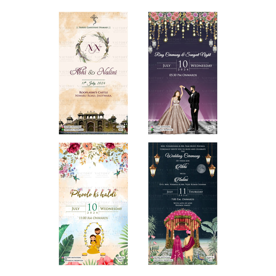 Editable Grand Castle & Starry Night Wedding Invitation PSD Bundle A 3255