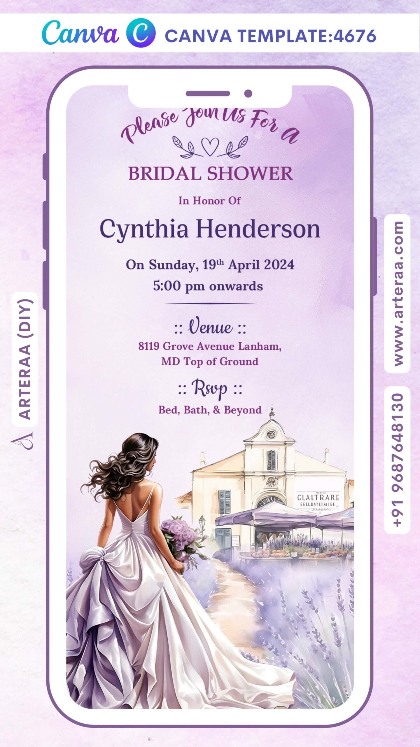 Bridal Shower invitation card Editable CanvaTemplate in english language with garden theme design 4676