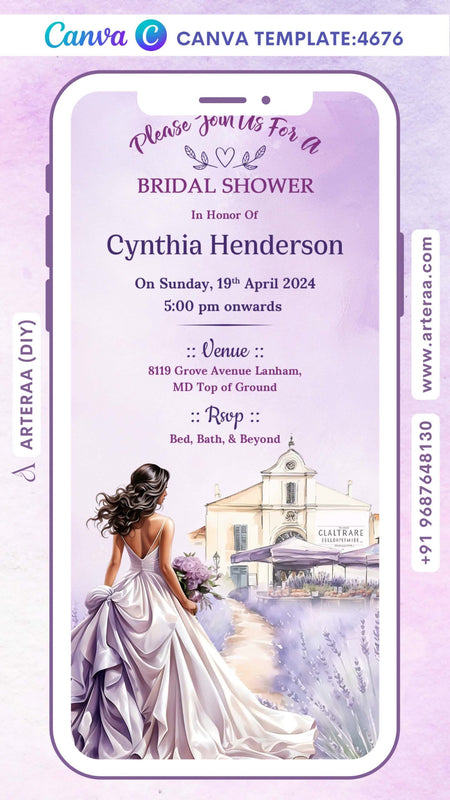 Bridal Shower invitation card Editable CanvaTemplate in english language with garden theme design 4676