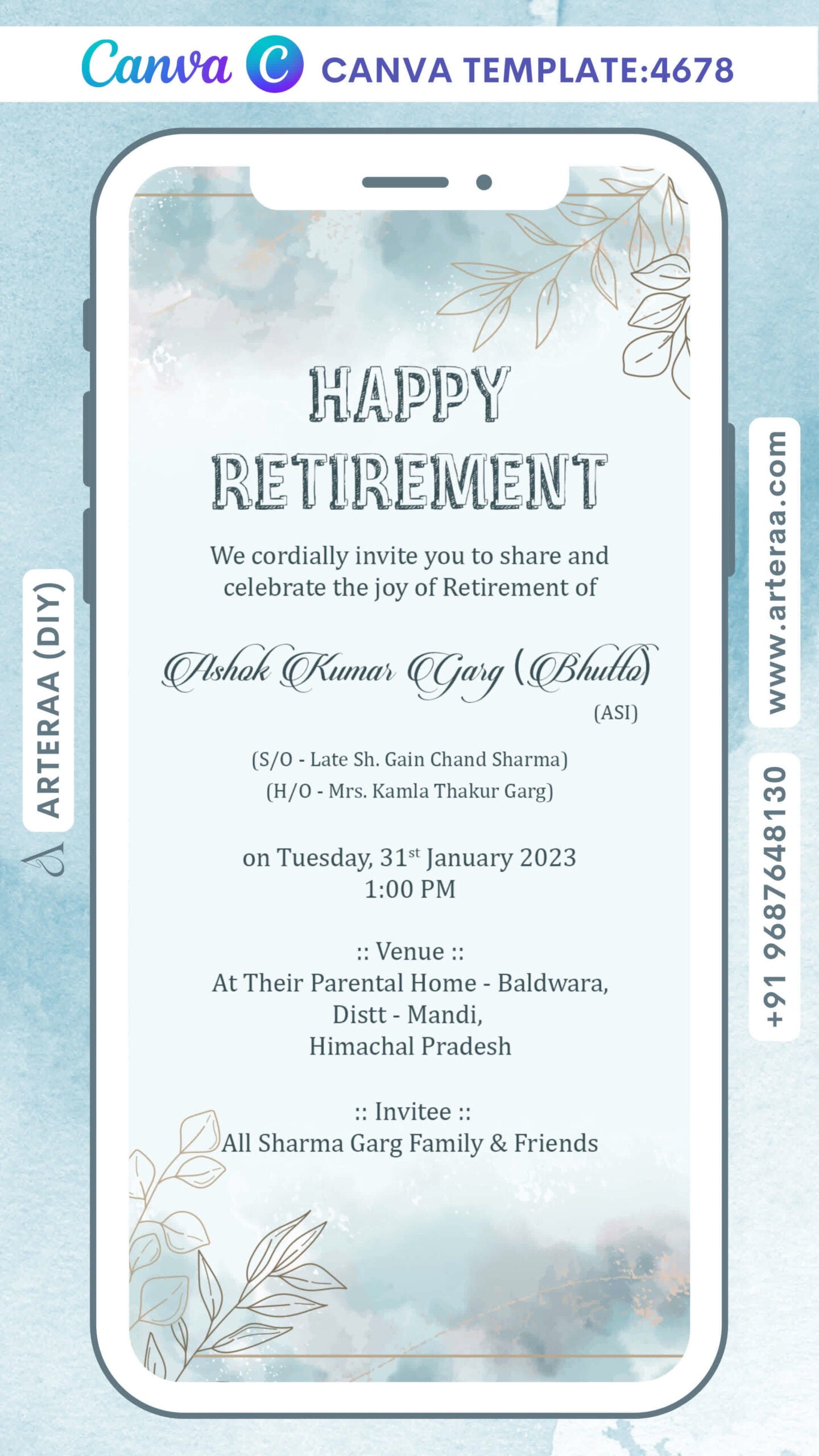 Retirement Party invitation card Editable CanvaTemplate in english language with minimalistic theme design 4678