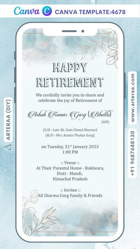 Retirement Party invitation card Editable CanvaTemplate in english language with minimalistic theme design 4678