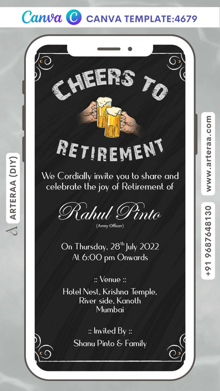 Retirement Party invitation card Editable CanvaTemplate in english language with minimalistic theme design 4679